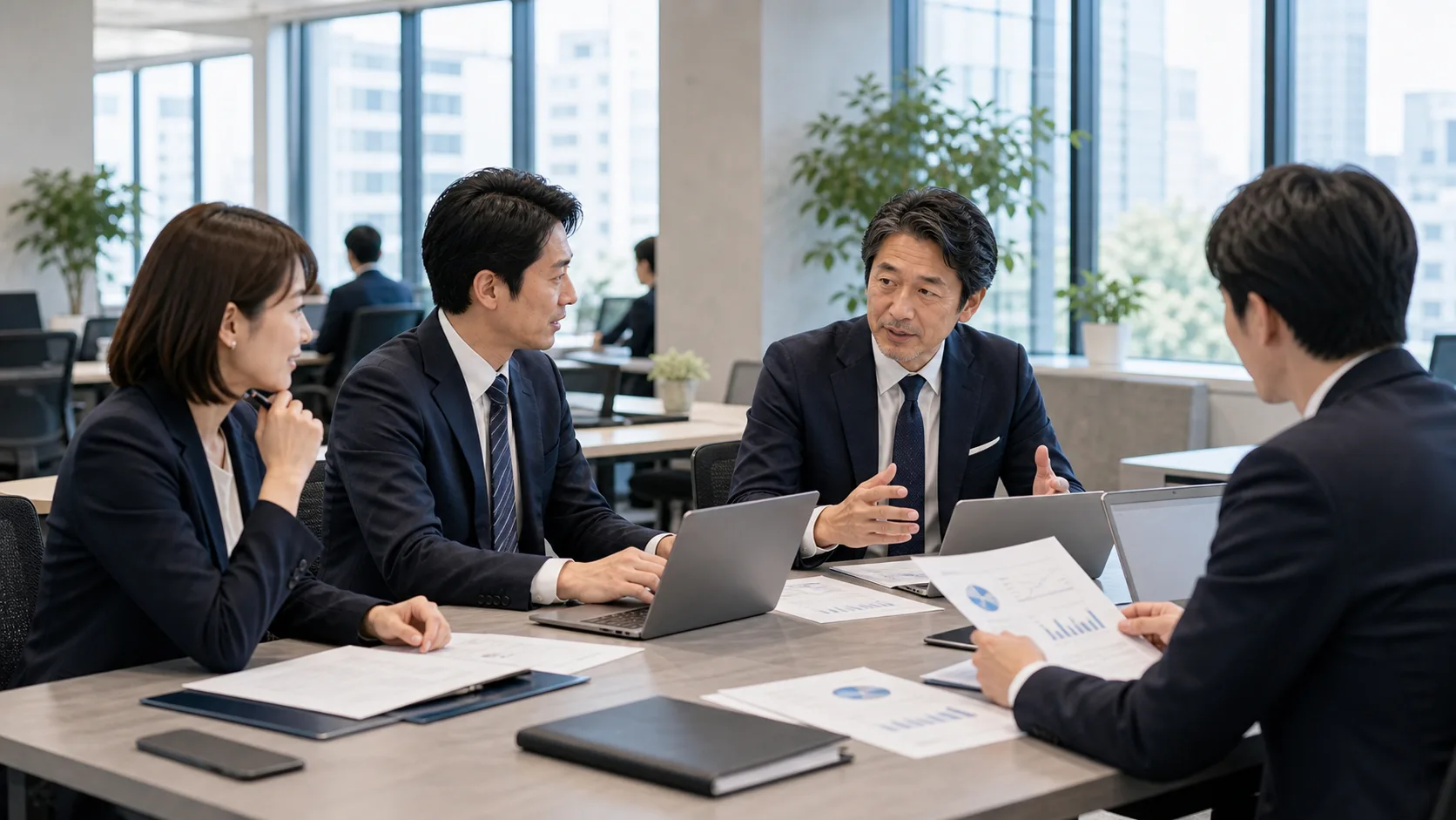 M&A市場の動向と手数料透明化の流れを示すビジネス環境シーン