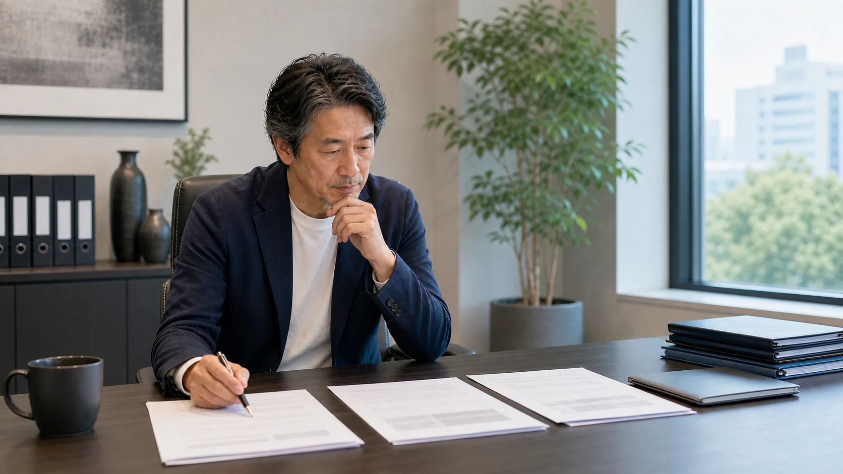 M&A仲介契約の変更・解除の可否を検討する経営者のイメージ