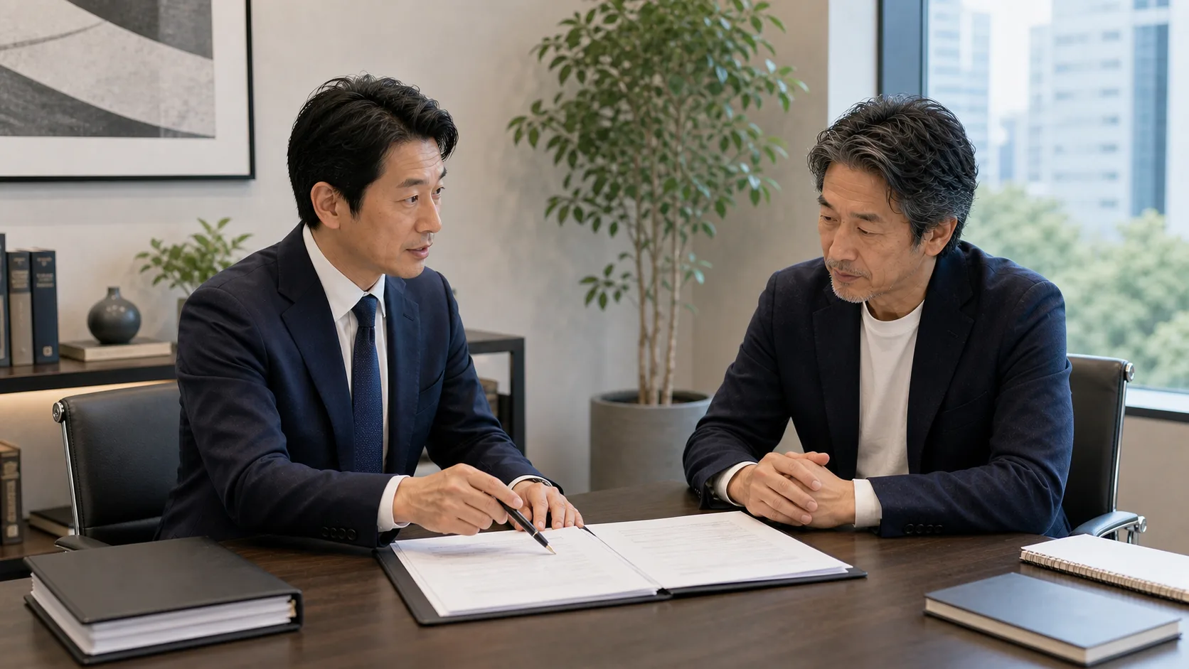 M&A仲介契約の解除手続きを専門家と進める経営者のイメージ