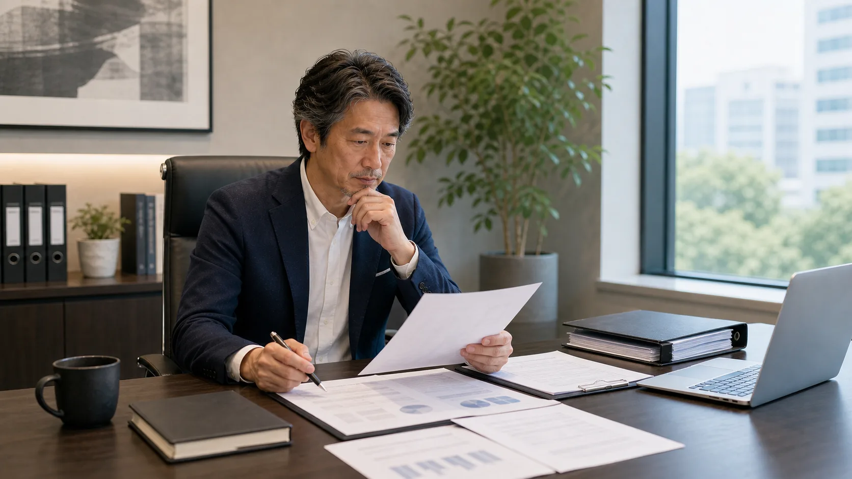 M&A仲介会社変更のリスクを専門家とともに確認する経営者のイメージ