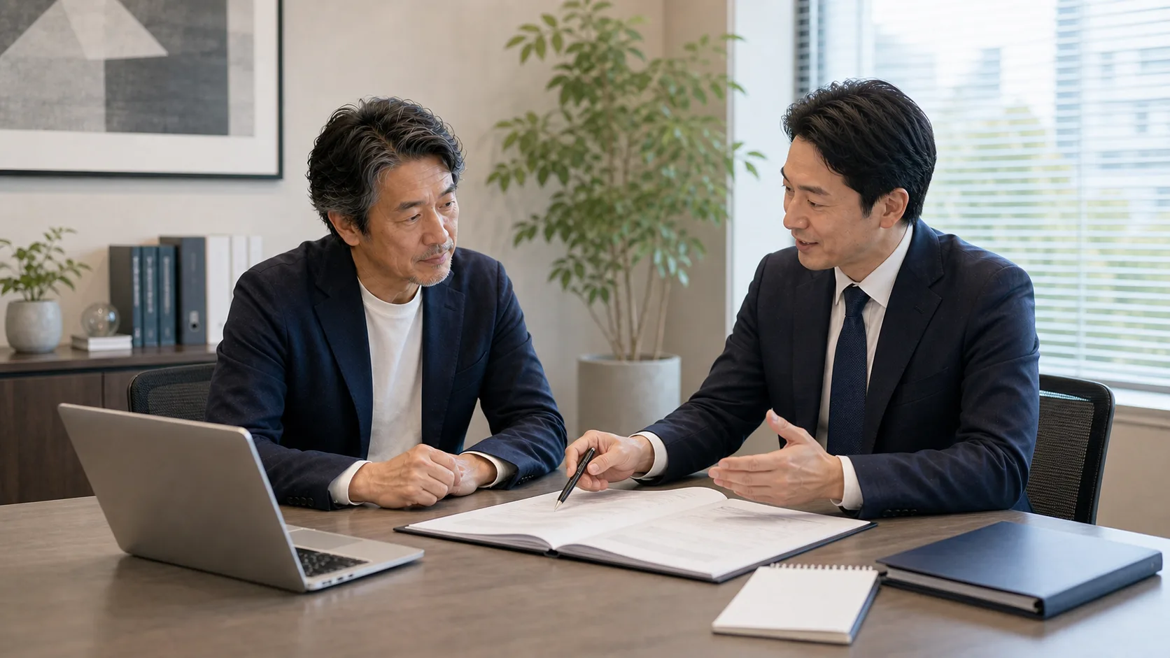 M&A仲介会社との関係改善に向けて対話する経営者のイメージ