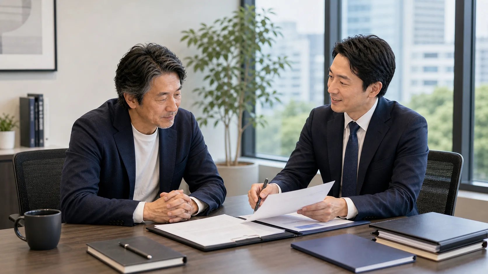 M&A仲介会社変更後に新しい仲介会社とスムーズに引き継ぎを進める経営者のイメージ