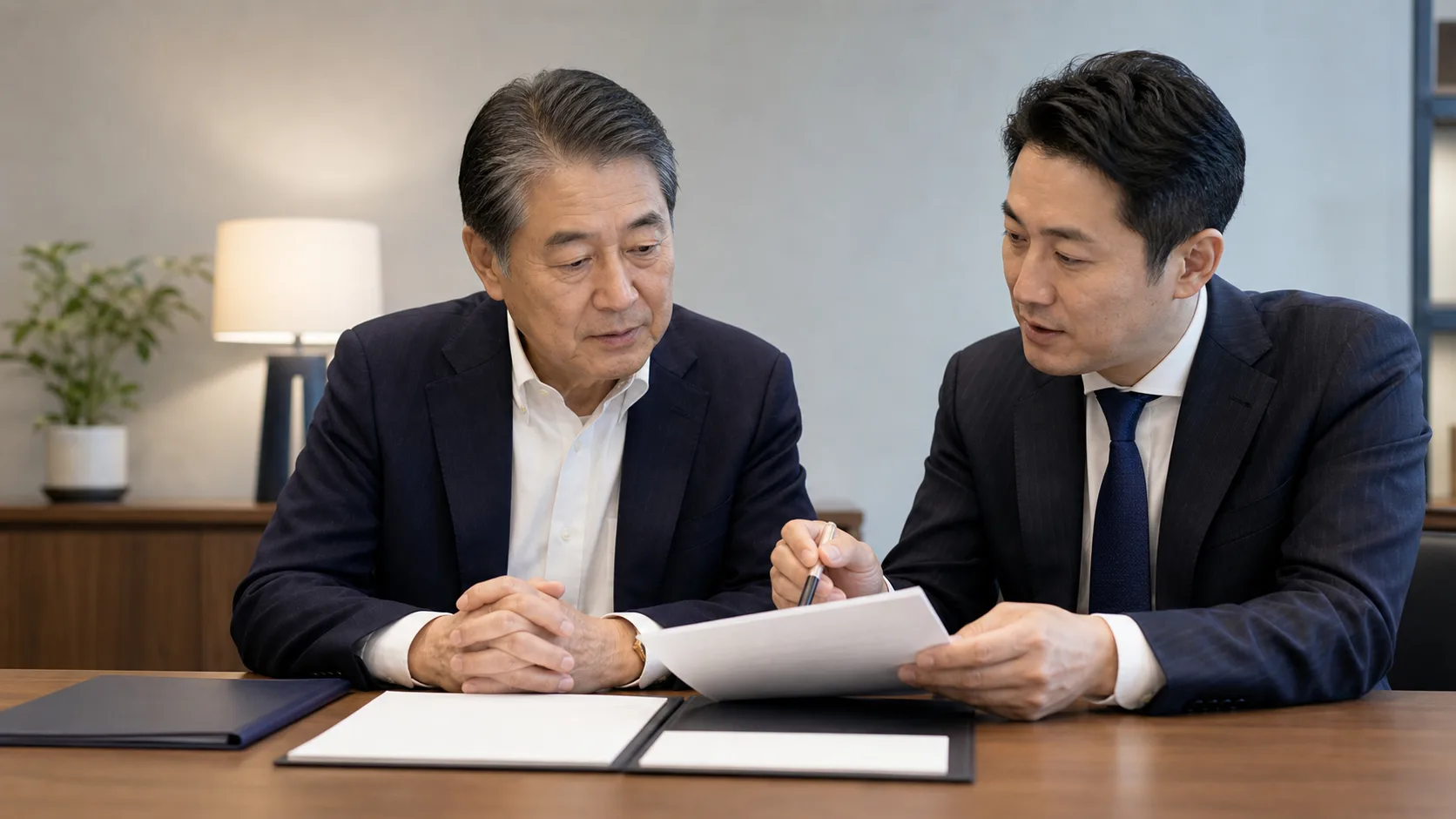 廃業のメリットと注意点を専門家と確認する経営者のイメージ