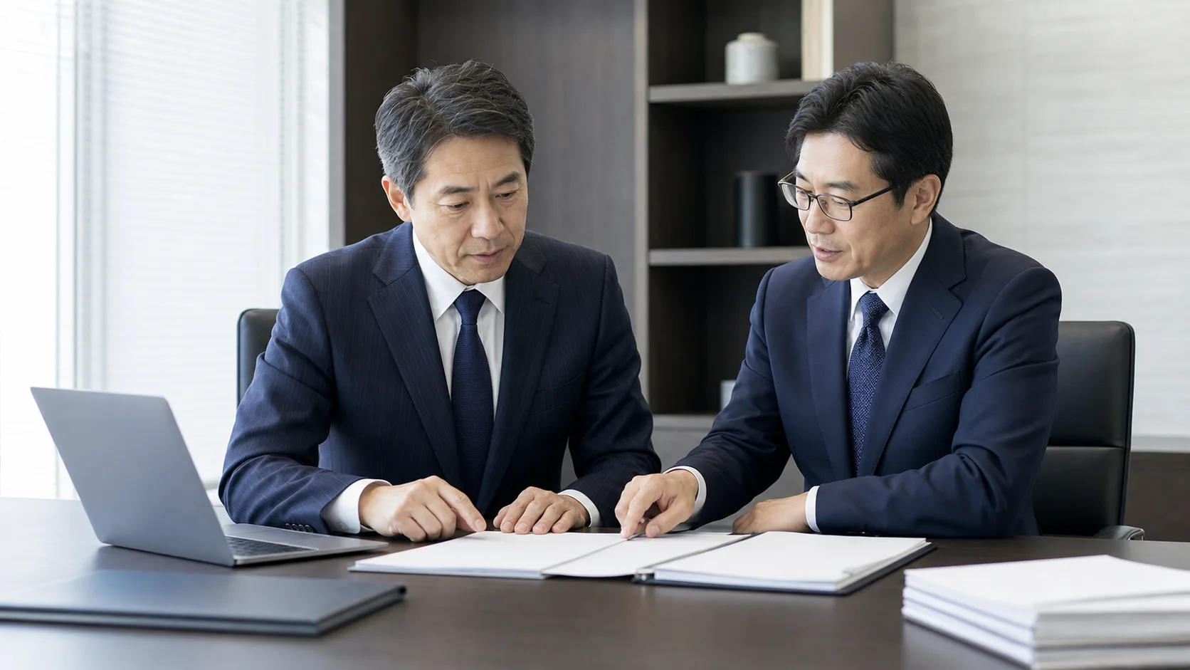 会社売却後の税金について株式譲渡と事業譲渡の違いを専門家と確認するシーン