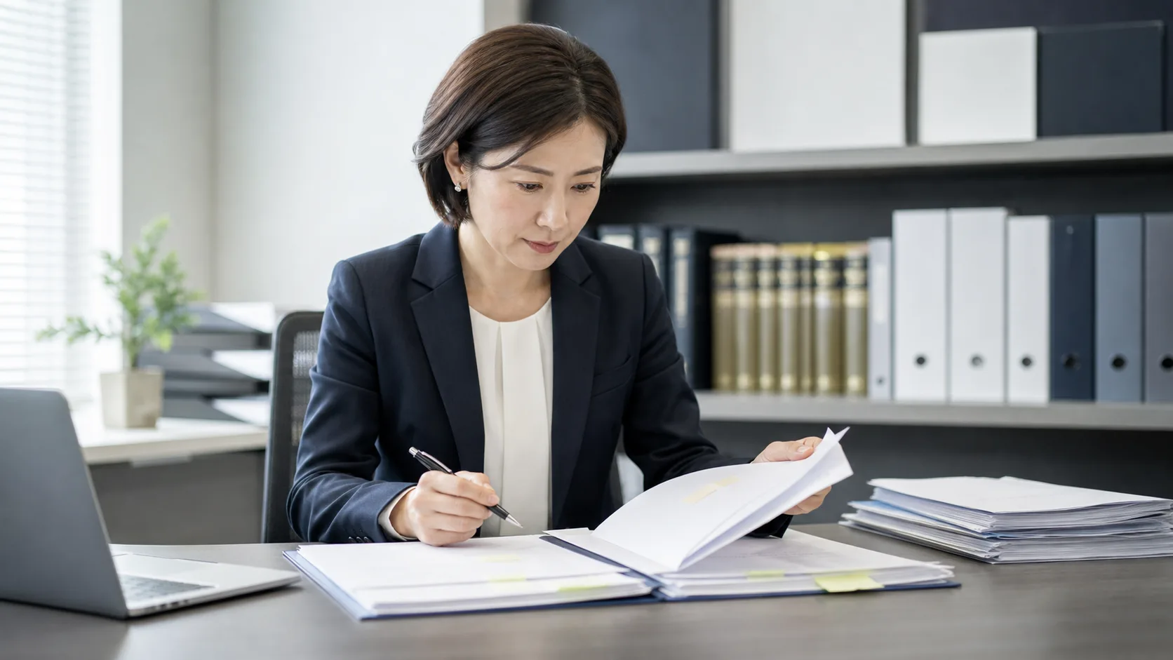 M&A着手金のトラブルを防ぐために書類を慎重に点検するビジネスシーン