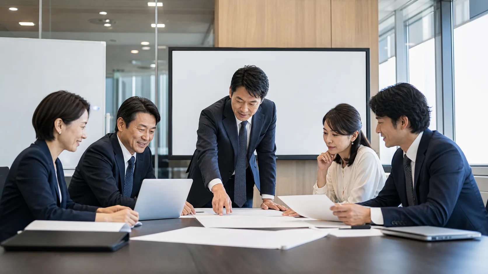 M&A後のPMI統合プロセスを経営者チームが計画しているシーン