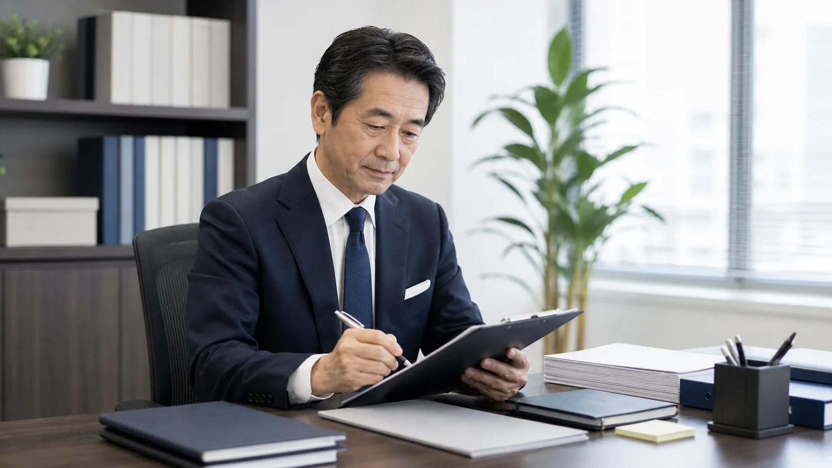 のれん代に関する実務チェックリストを確認している経営者