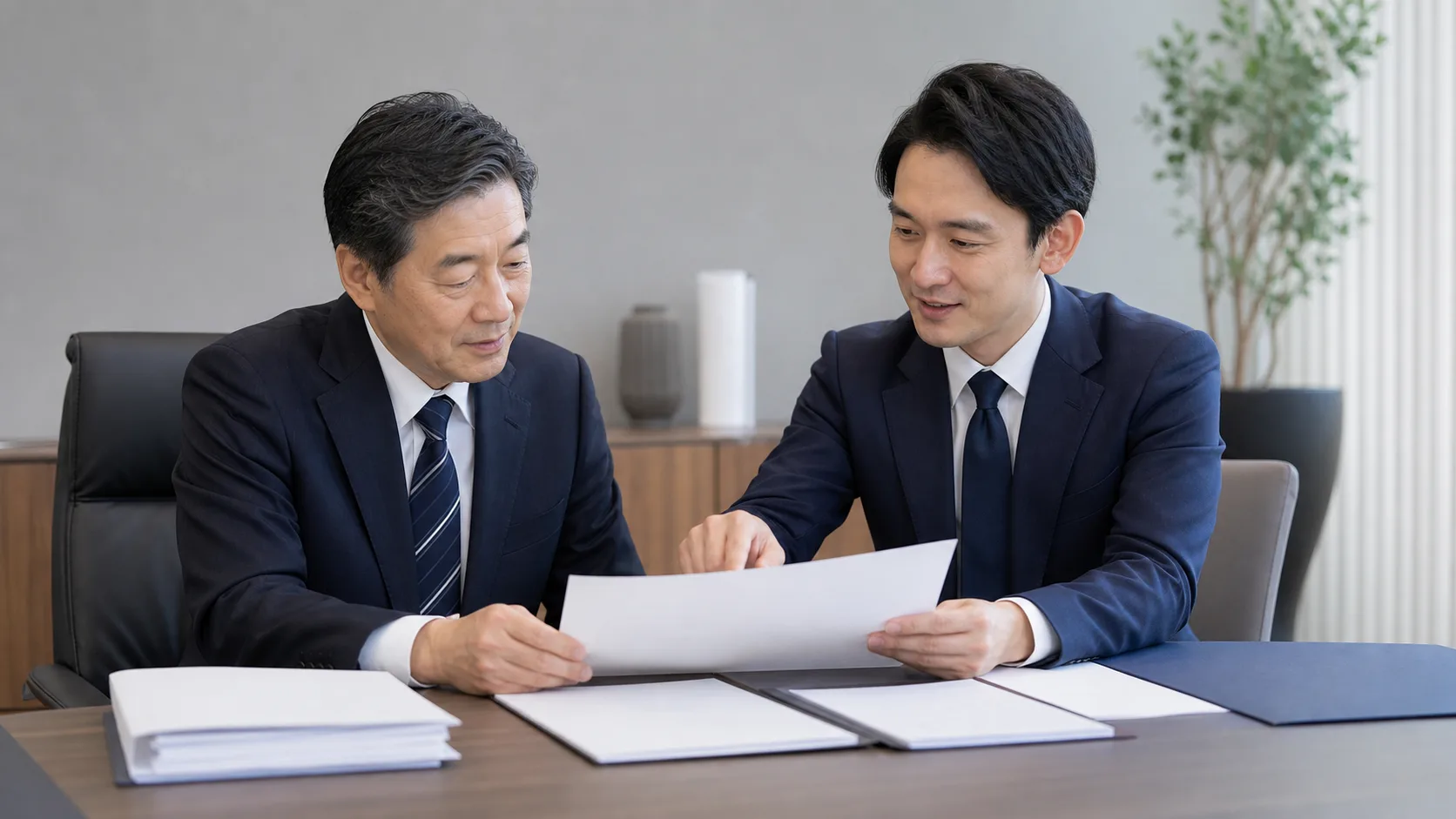 中小M&Aガイドラインを参照して信頼できる仲介会社を選ぶ経営者のイメージ