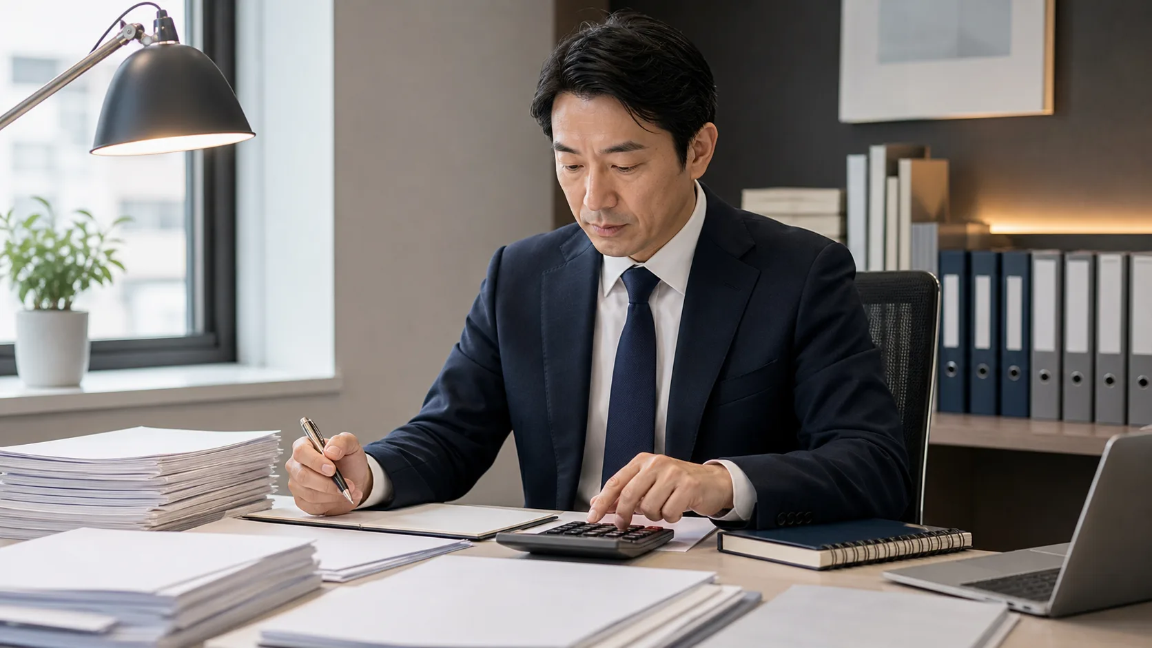 財務資料とノートPCを用いて会計事務所の企業価値を算定する日本人専門家