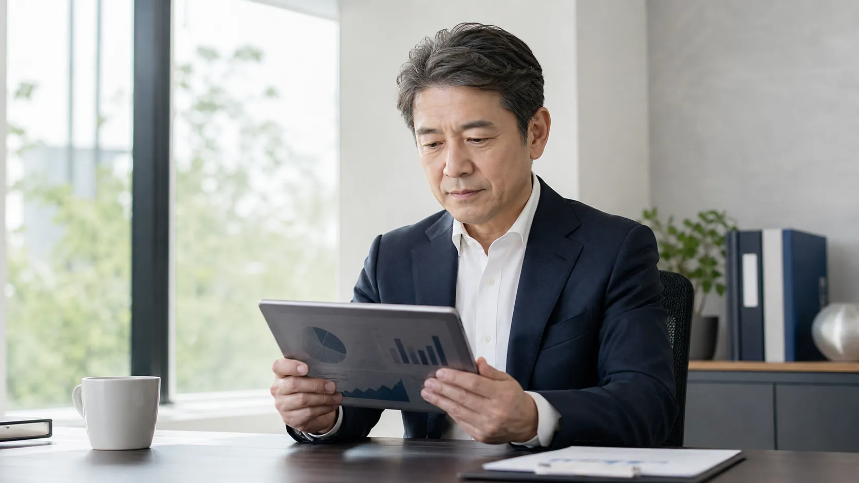 学習塾業界の市場動向データを確認する経営者