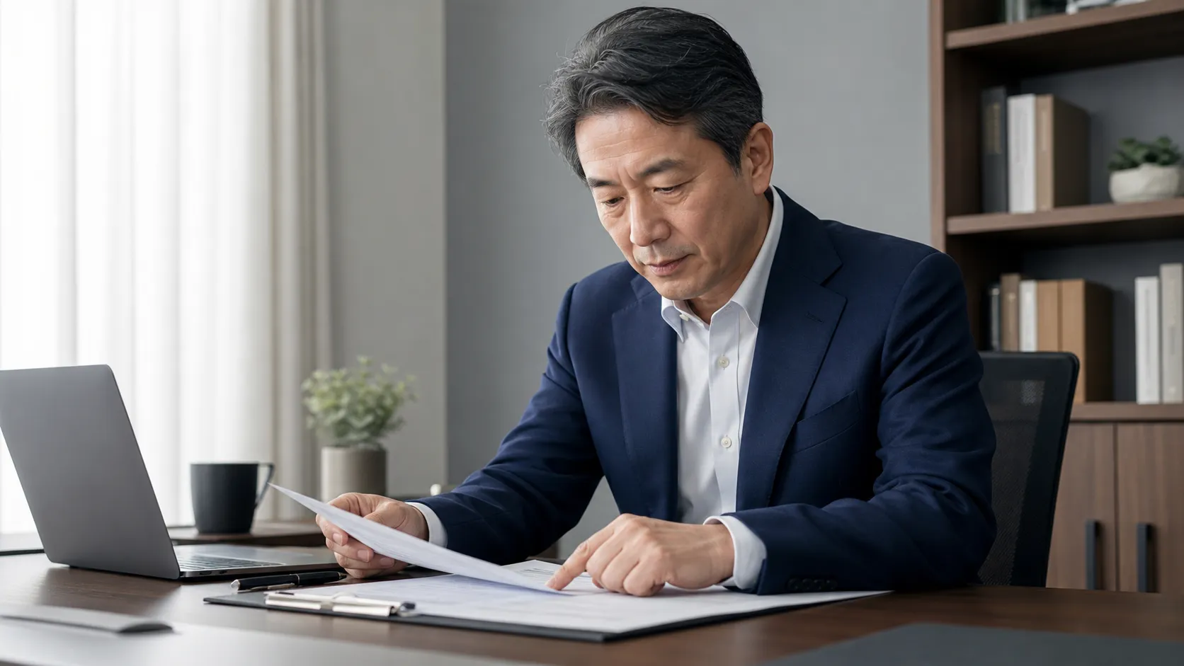 M&Aの契約内容を慎重に確認する経営者