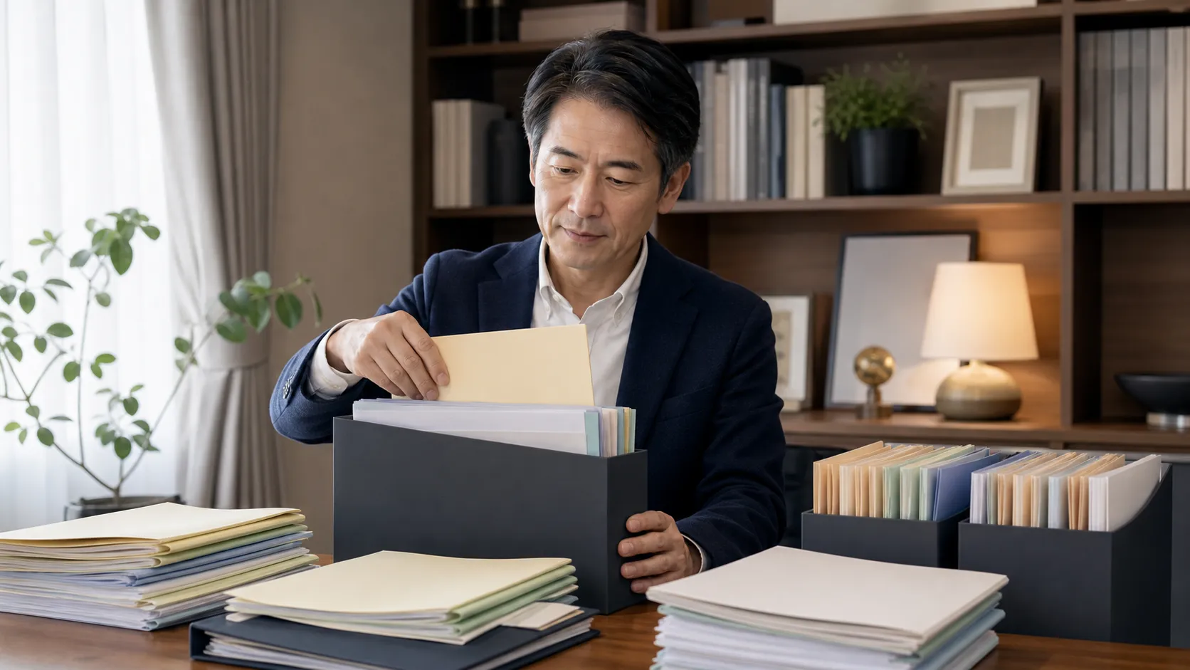M&Aに向けて必要書類を準備する学習塾経営者