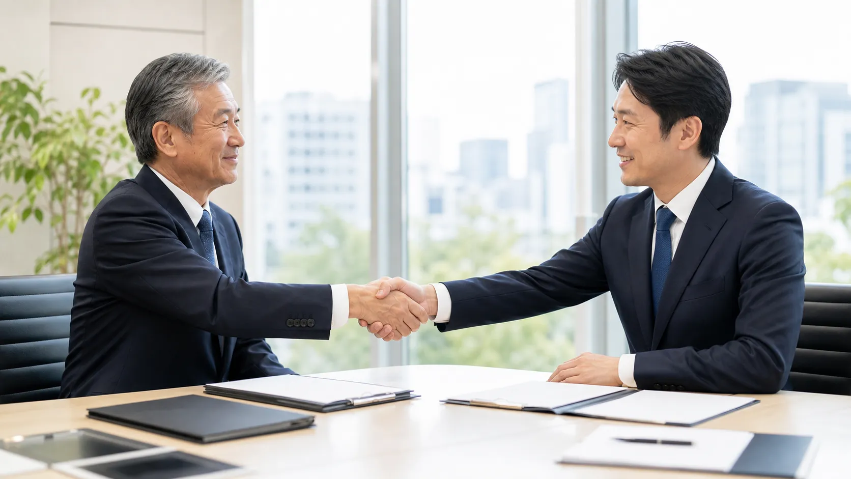 M&Aによる売却メリットを確認して安心する経営者のシーン