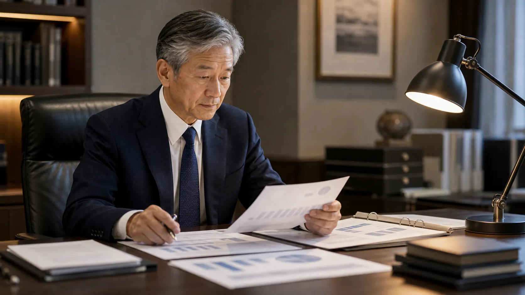 不動産管理会社の企業価値評価を財務書類で検討するシーン