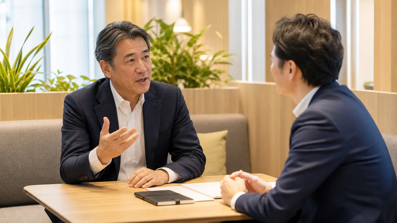 M&Aに関するよくある質問に答える専門家と経営者の相談シーン