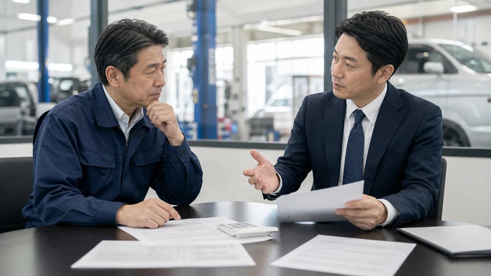 M&Aの費用・手数料体系を専門家と確認するシーン