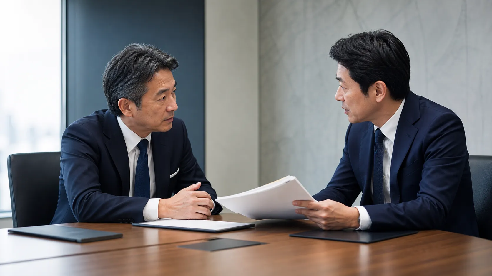 NDA（秘密保持契約）の内容を弁護士と確認する経営者