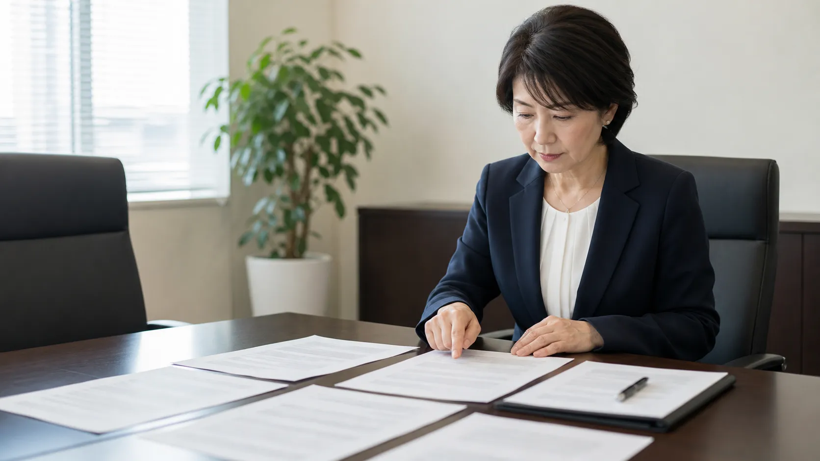 契約書類を慎重に確認する経営者の様子