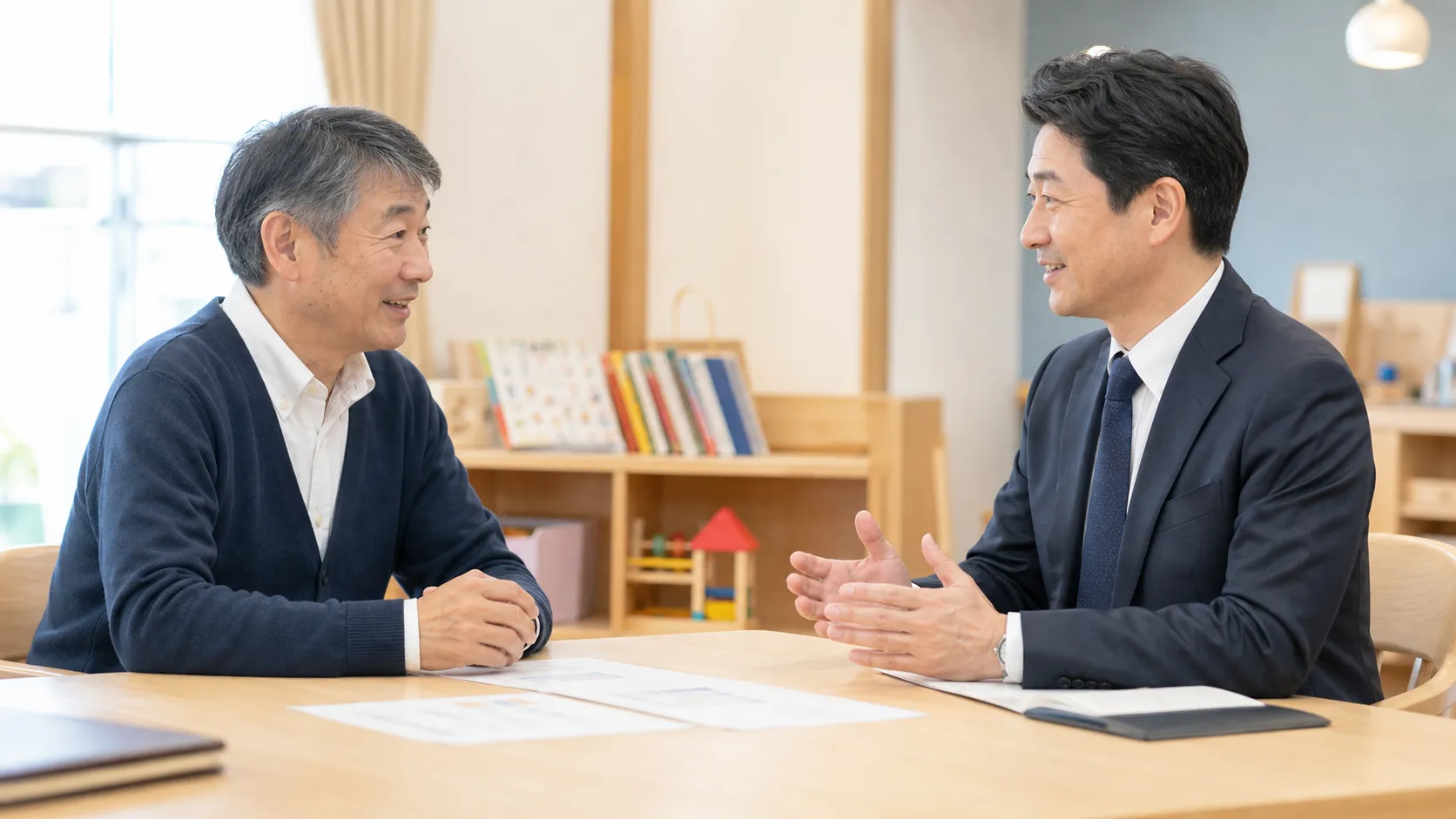 保育園M&Aについて経営者と専門家が相談しているイメージ