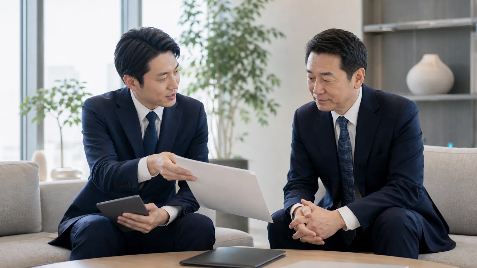 買い手側が警備会社の評価ポイントを確認する様子