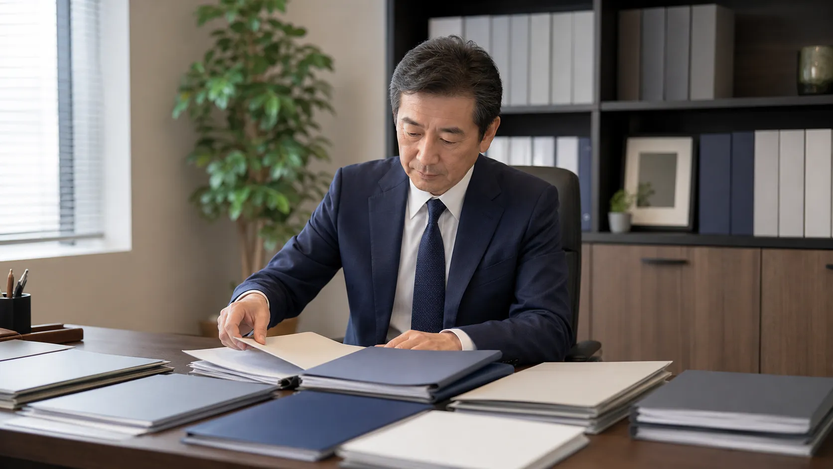 M&Aに向けて書類を整理・準備する経営者