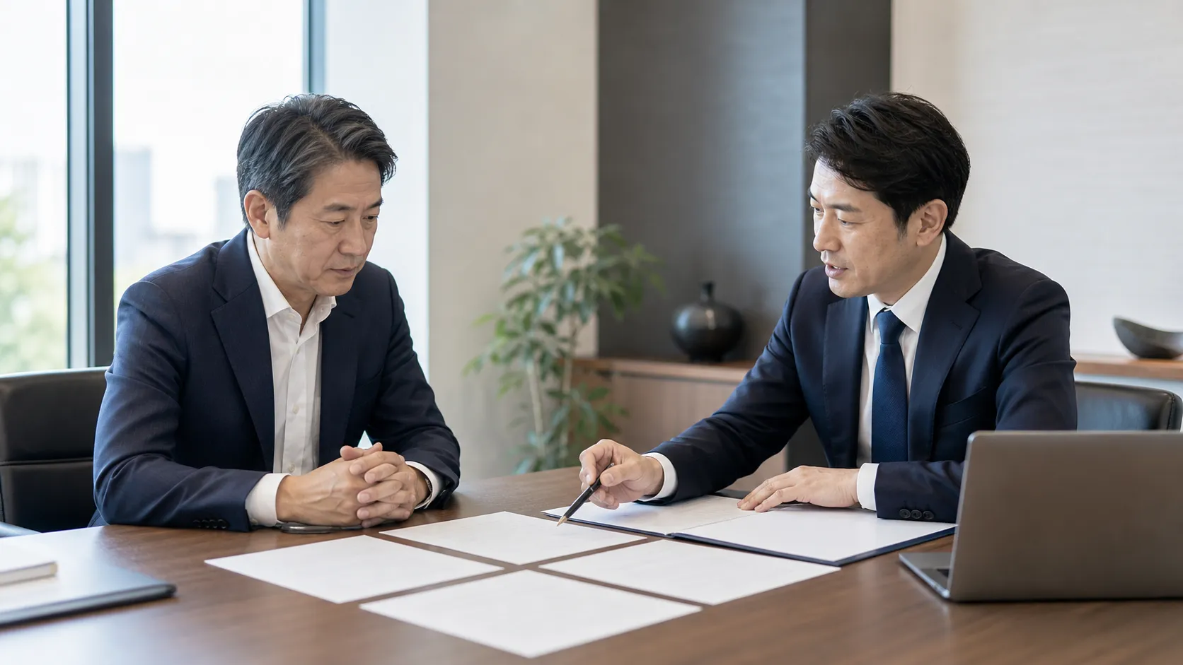 M&Aの進め方について打ち合わせをする経営者と専門家