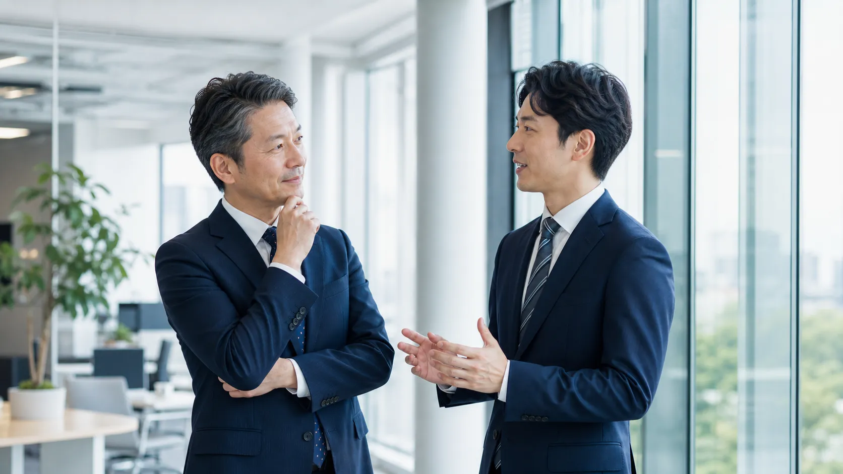 カーブアウトのメリットについて前向きに話し合うイメージ