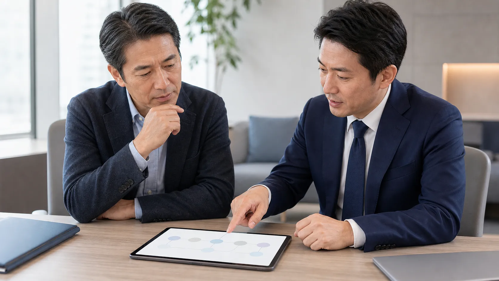 システム開発会社のM&Aの流れをアドバイザーと確認する経営者