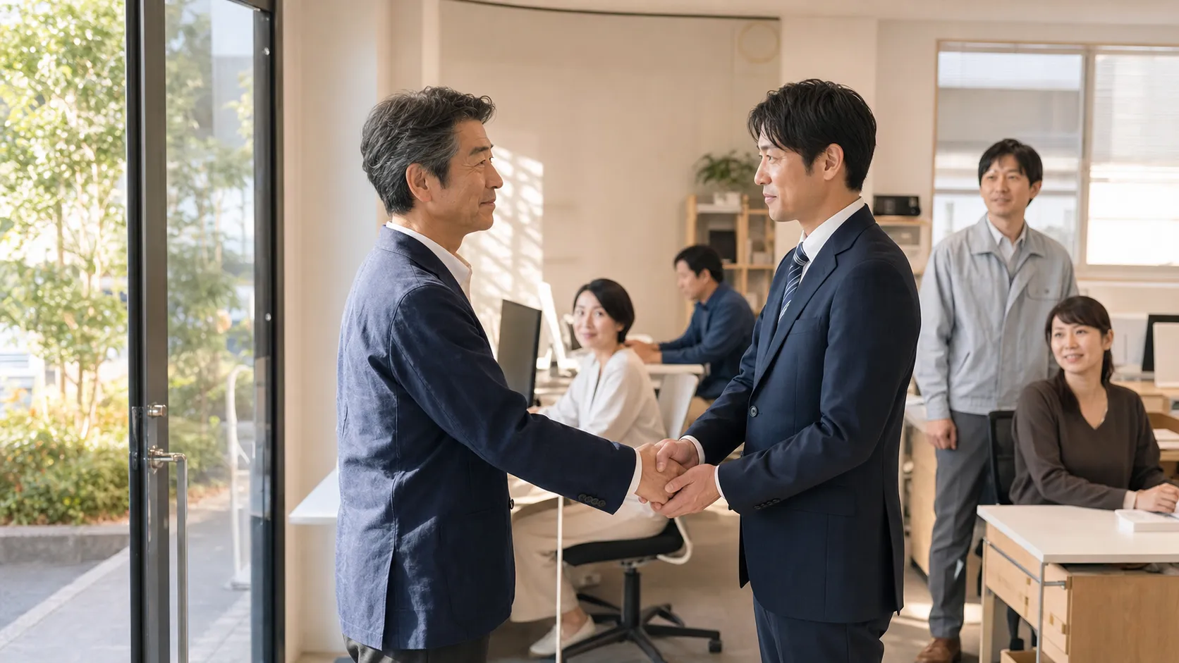 スモールM&Aによる事業継続や雇用維持のメリットを表すイメージ
