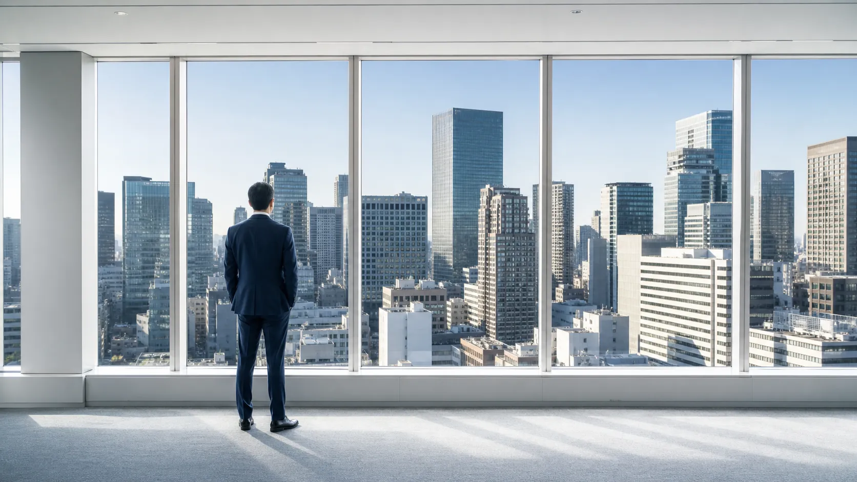 上場・非上場のM&A仲介会社を比較する視点を示すオフィス街の風景