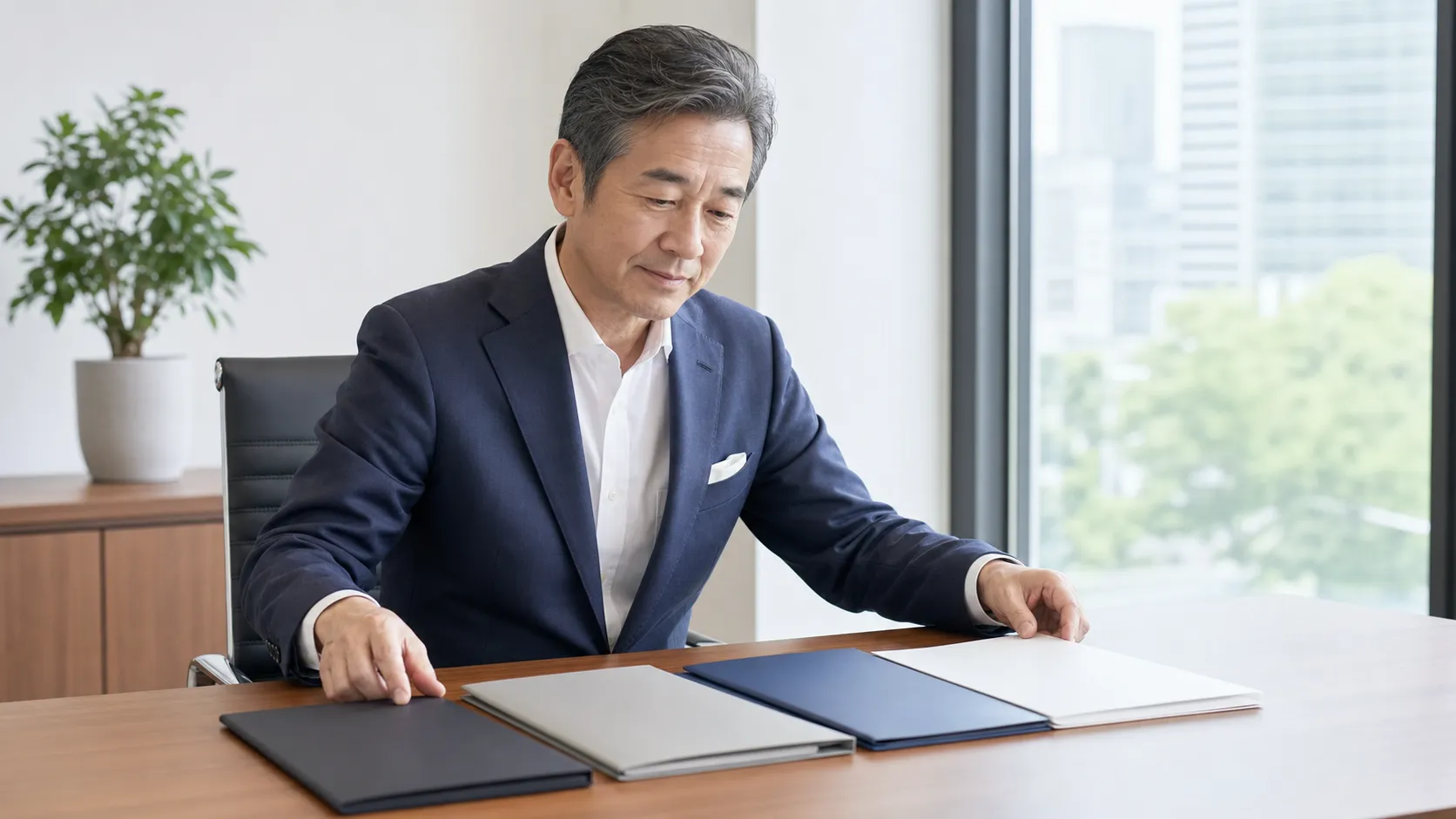 M&A仲介会社の比較検討をする中小企業経営者のイメージ
