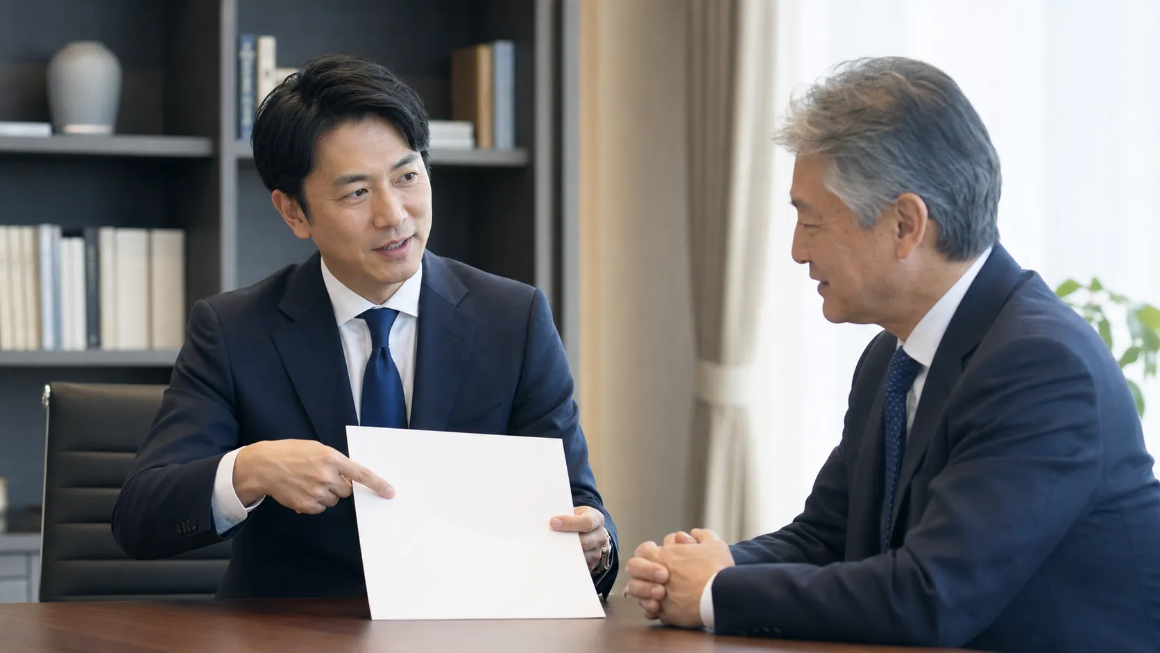 M&Aの費用・手数料の内訳を確認する経営者と専門家