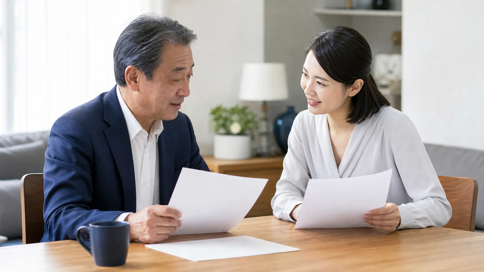 家族と一緒にM&Aの目的を整理する経営者