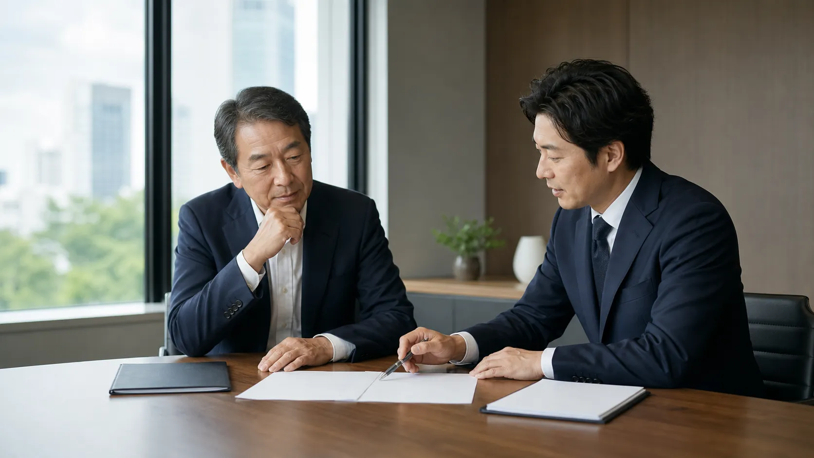 事業承継税制の納税猶予について税理士と相談する経営者