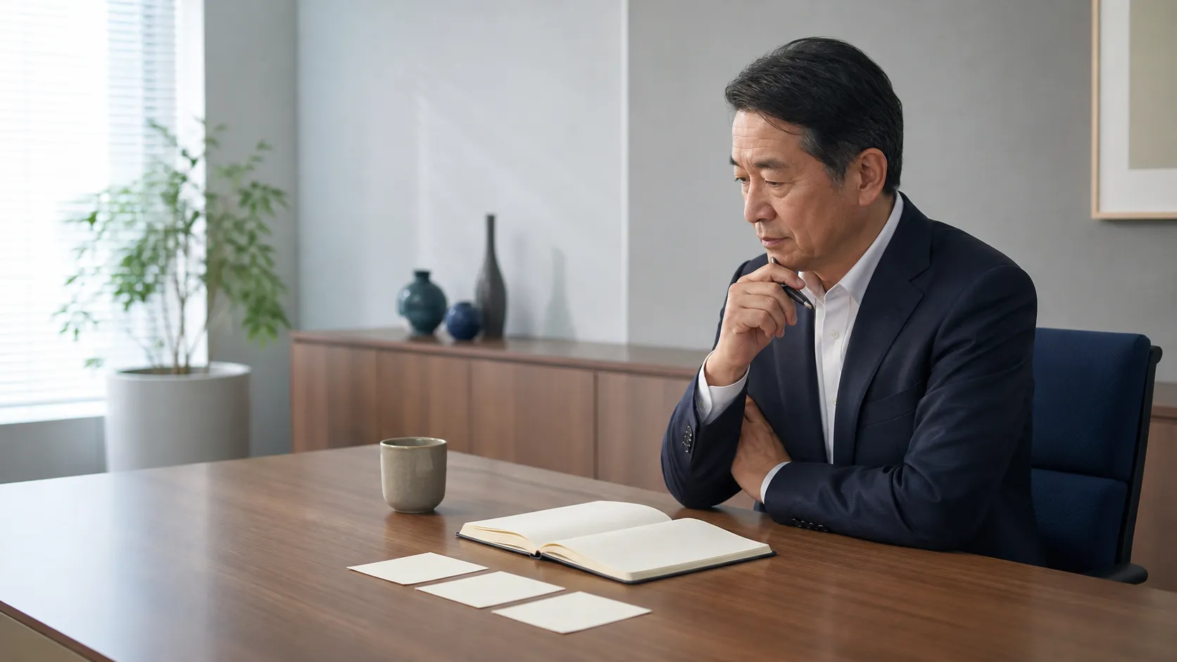 引退のタイミングを判断する複数の基準を検討する経営者