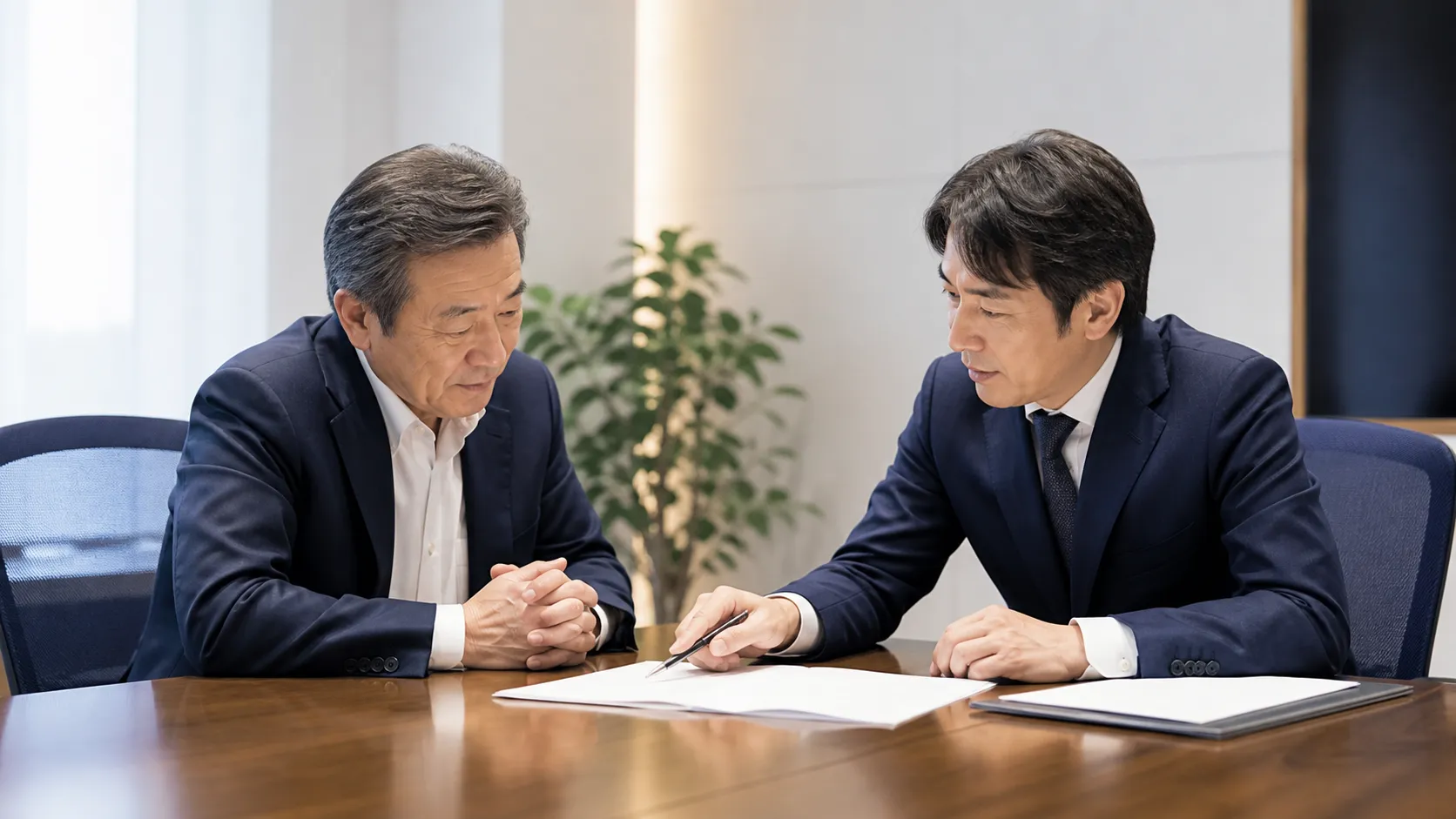 株式譲渡や退職金の税務について専門家と確認する経営者
