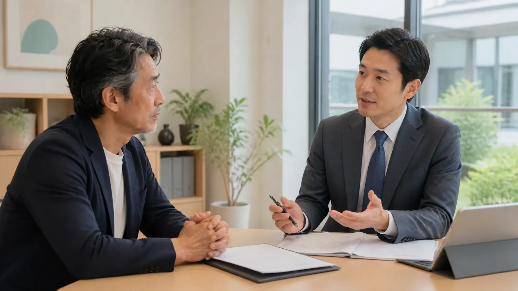 障害福祉サービス事業のM&A・事業承継について経営者が専門家と相談している様子