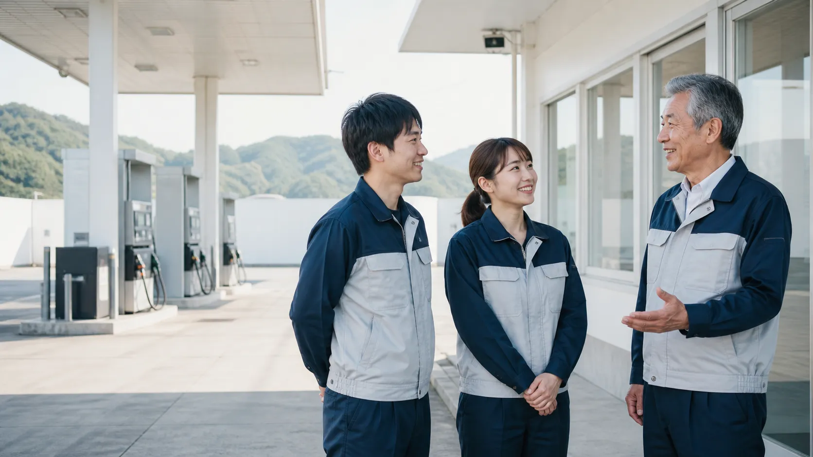 ガソリンスタンドM&Aで従業員と前向きに話す経営者